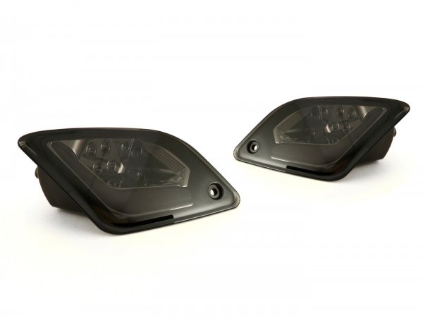 Paire clignotants arrière -4 CORSA (-2014) clignotants à LED avec feux de position (homologation européenne)- Vespa GT, GTL, GTV, GTS 125-300 - fumé