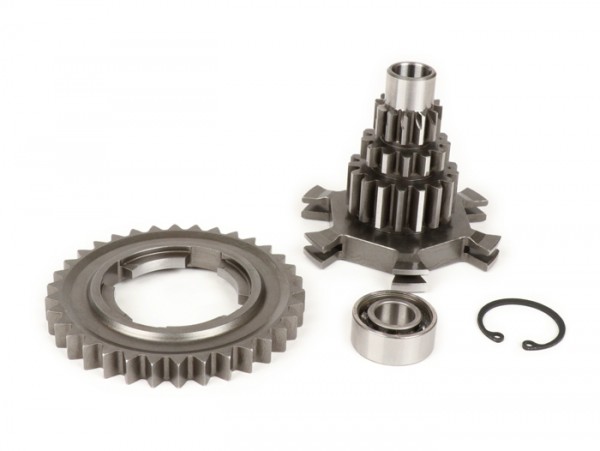 Gear cluster set incl. 4th gear with 34 teeth -BENELLI type Drag Cluster- Vespa PX125, PX150, PX200, T5 125cc, Cosa, Rally - 12-13-17-17 teeth