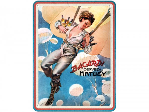 Chapa de publicidad -Nostalgic Art- "Bacardi - Cerveza Hatuey Pin Up Girl", 15x20cm