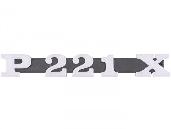 Schriftzug -VESPTEC P221X- Seitenhaube links für Vespa P125-150X/​P200E, 145x20 mm, Kunststoff, (schwarz/​aluminium)