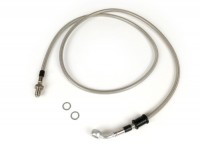 Brake hose, front, to brake caliper Brembo P4 30/34 -SPIEGLER hose: stainless steel (transparent), fitting: aluminium (silver)- Vespa (with ABS) GTS 125i.e. Super ABS (ZAPM45300, ZAPM45301), Vespa GTS 300 ABS (ZAPM45200, ZAPM45202), Vespa GTS 300i.e.