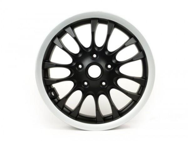Wheel rim, front -PIAGGIO 3.00-12 inch - 14 spokes- Vespa Sprint 50-150cc -  matt black/silver rim