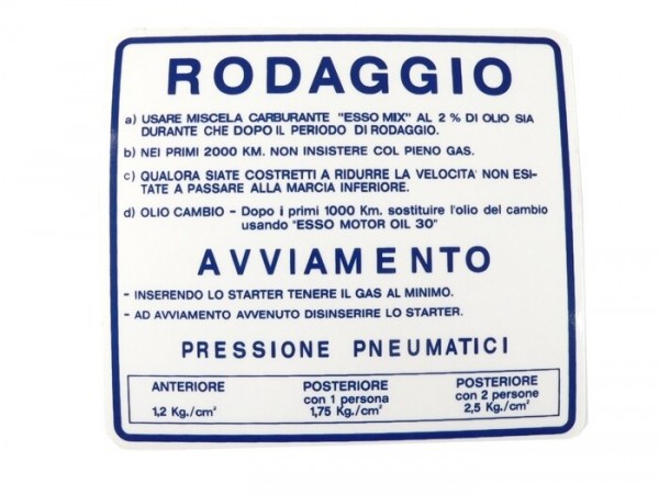 Adhesivo rodaje -CALIDAD OEM- Vespa, italiano, proporción de mezcla 2% - azul