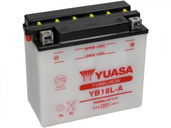 Batería -Standard YUASA YB18L-A- 12V, 18Ah - 182x92x164mm - ácido no incl.