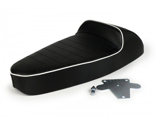 Seat -NISA Corsa Evolution Classic- Vespa PX -  black with white piping