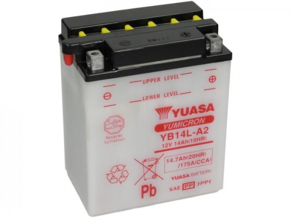 Batterie -Standard YUASA YB14L-A2- 12V, 14Ah - 170x90x135mm (ohne Säure)