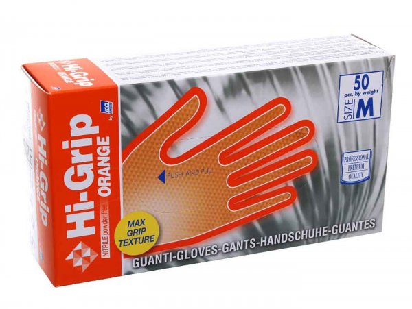 Mechaniker Handschuhe -HI-GRIP Nitril Extra Stark- orange - 50 Stück - M