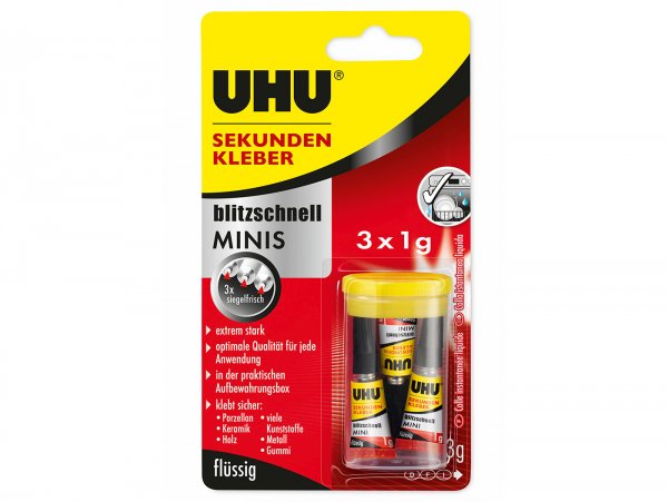 Sekundenkleber -UHU® flüssig – Minis (3x1g)