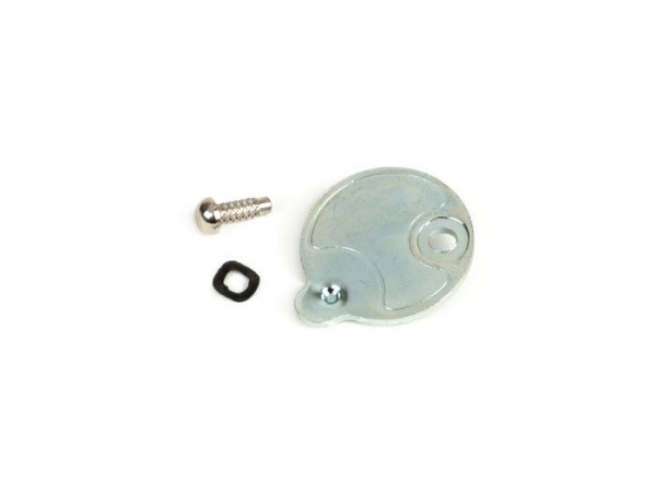 Steering lock cover -OEM QUALITY round Ø=22mm, rivet Ø=2.7mm- Vespa V50 L (V5A1T, -580000), V50 N (V5A1T, -236000), V90 (V9A1T, -31300), PV125 (VMA2T, -28959)