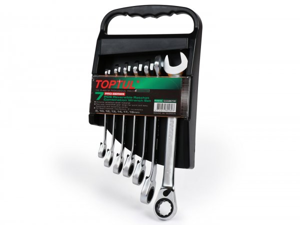 Ratchet combination spanner set -TOPTUL- with reversing function - 7 pieces
