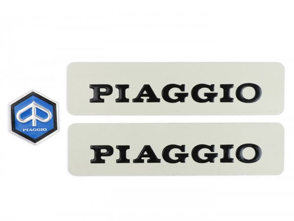 Schriftzug-Set Rahmen -PIAGGIO Aluminium, schwarz/blau- Piaggio Ciao