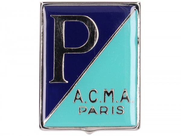 Badge horn cover -PREMIUM- Piaggio A.C.M.A. Paris rectangle - Vespa ACMA - clamp fixing