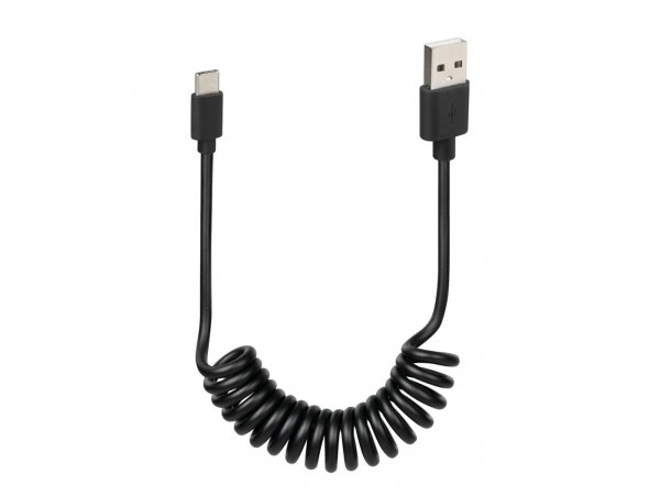 USB-Spiralkabel / -Ladekabel -OPTILINE- Typ C  - 100cm schwarz