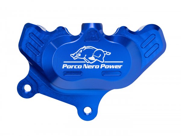 Étrier de frein avant (avec certificat TÜV) -PORCO NERO POWER 2.0 CNC by Spiegler 4 pistons, Ø=25/29mm- Vespa GT/GTS/GTV 125-300cc (avec/sans ABS) - bleu anodisé