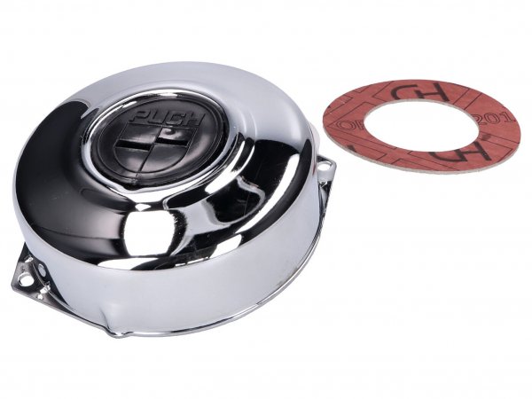 engine ignition cover / alternator cover chromed, black Puch logo  -101 OCTANE- for Puch Maxi, X30