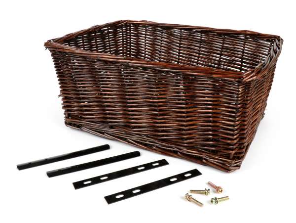 Basket - wicker basket incl. Retaining set -OEM QUALITY 43x33x19cm- bicycle, scooter, vespa, moped - Color: Brown