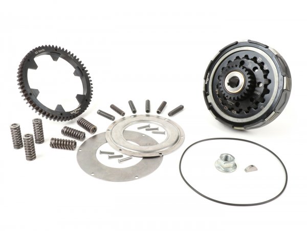 Clutch incl. primary drive set -BGM Pro Superstrong 2.0 CR80 Ultralube SPORT Alu, type Cosa2/FL - primary gear BGM Pro 62 tooth (straight) - Vespa PX80, PX125, PX150, PX200, Cosa, T5, Sprint150 Veloce, Rally, GTR, TS125, Super150 (VBC) - 25/62 tooth 