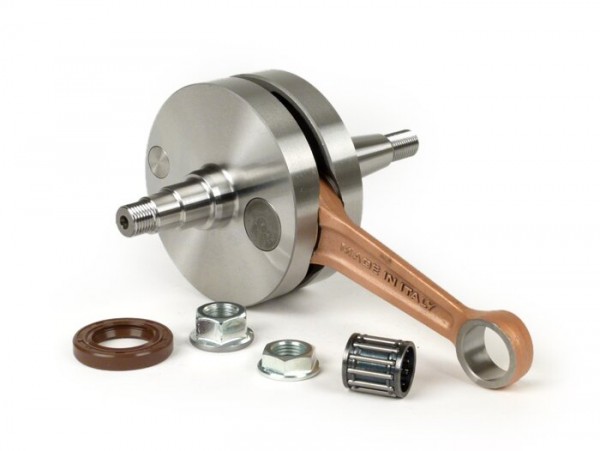 Crankshaft -MALOSSI (reed valve intake) full circle web, 51mm stroke, 97mm conrod- conversion Vespa PK50 XL/XL2 to 125cc (Ø=24mm cone)