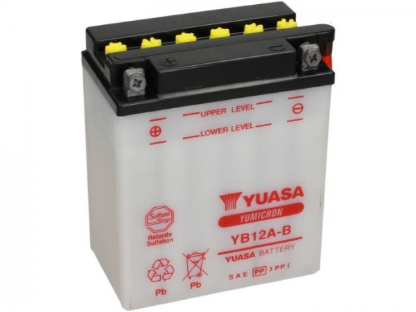 Batterie -Standard YUASA YB12A-B- 12V, 12Ah - 135x81x160mm (ohne Säure)