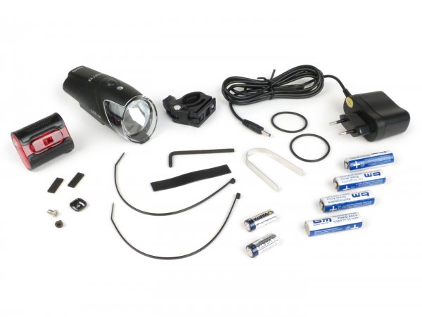Fahrradscheinwerfer - Fahrradlampen Set Batterie LED -IXON IQ Front + IXBACK senso  mit Akkus und Ladegerät- 40 LUX