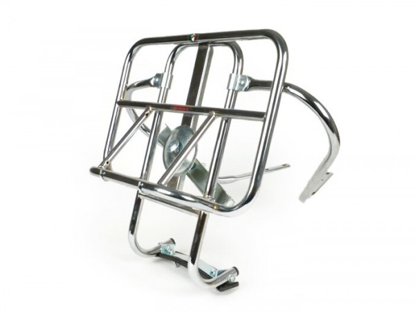Rear rack, fold down + spare wheel holder -AMS CUPPINI- Vespa (not PX) + Lambretta - chrome