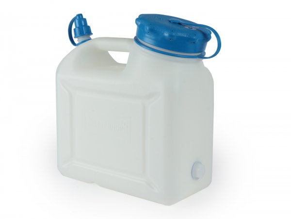 Water canister 6L (6000ml) wide neck -HÜNERSDORFF- HD PE, natural (transparent) with UV protection