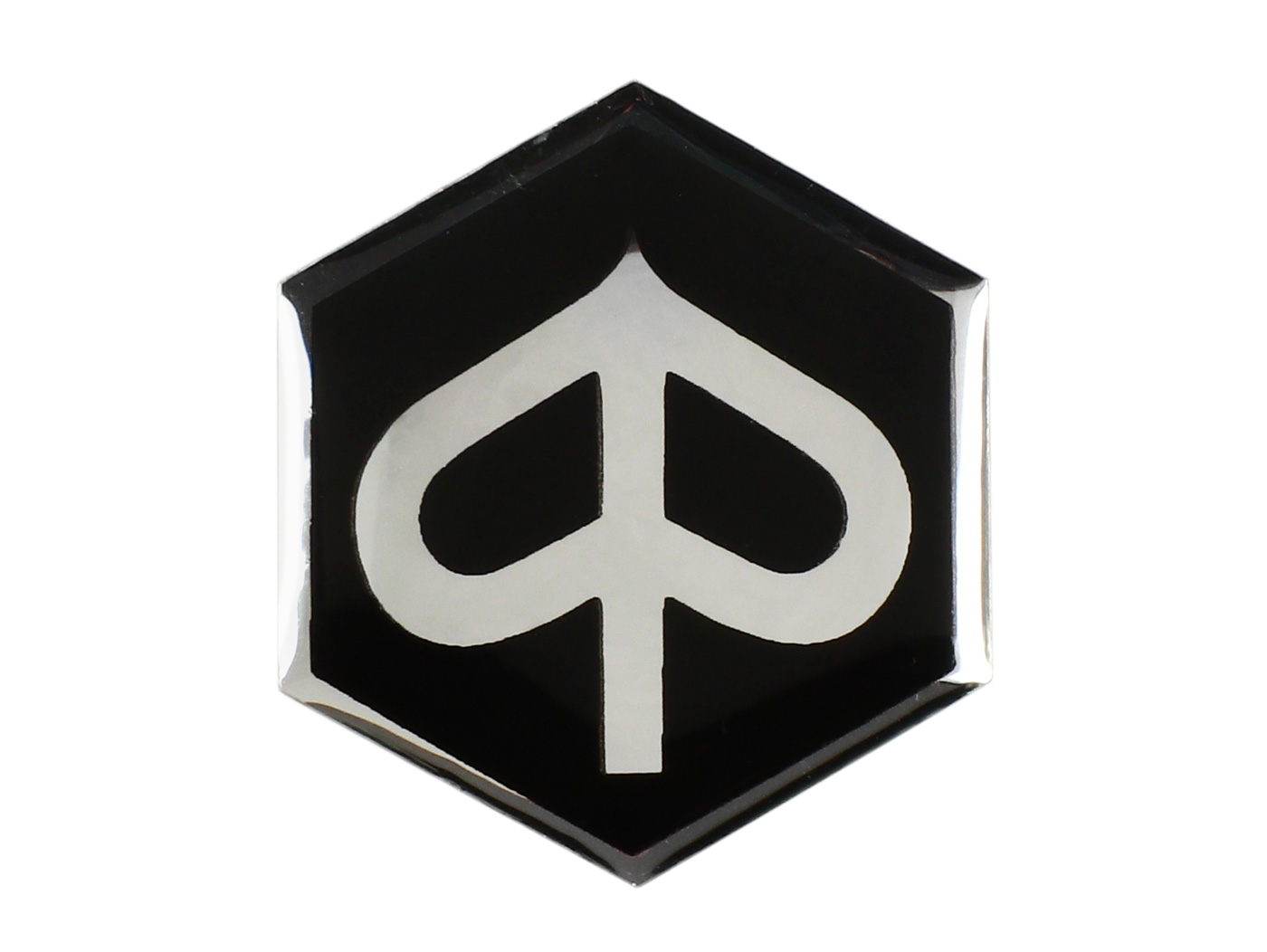 3D Sticker Schriftzug -OEM QUALITÄT- Vespa Piaggio Sechseck - Kunststoff  selbstklebend - schwarz/schwarz, Aufkleber, Tank, Rahmen