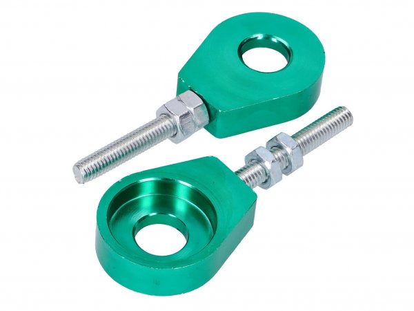 Radspanner / Kettenspanner Satz -101 OCTANE- Aluminium grün eloxiert 12mm