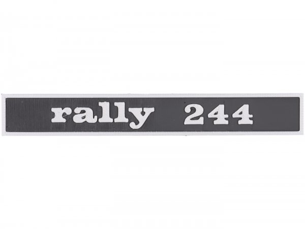 Rear badge -VESPTEC RALLY 244- for Vespa 200 Rally (VSE1T 10824-), 132x17 mm - plastic - (black/aluminium)