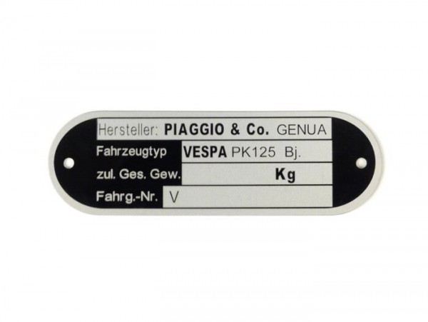 Targhetta identificativa -QUALITÀ OEM- Vespa Piaggio & Co Genua (80x25x0,5mm) - Vespa PK125 V