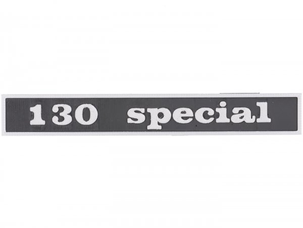 Lettering -VESPTEC 130 special- rear for Vespa 50 Special (V5B1T 38640-), V5B3T, 132x17 mm - plastic - (black/aluminium)