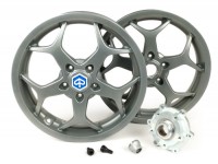 Pair of wheel rims incl. conversion kit -PIAGGIO 3.00-13 inch (5 spokes)- type Piaggio MP3 Sport- fits Vespa GT, GTL, GTS 125-300, GTV - silver